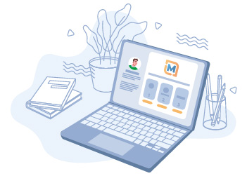 Laptop computer on desk showing three different types of logo examples
