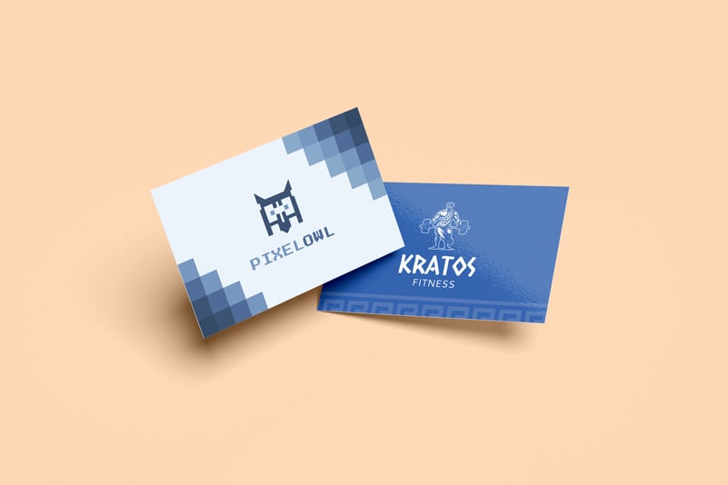 Standard business cards with blue geometric pattern