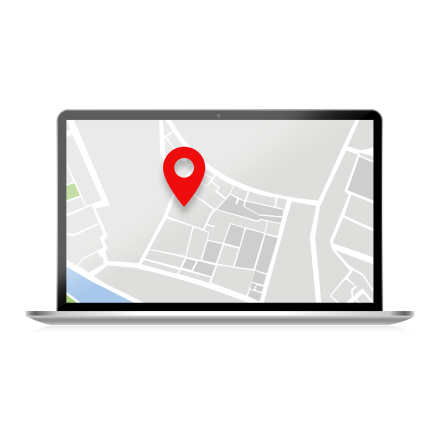 Laptop Screen displaying a sample Google Maps location