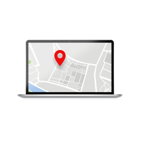 Laptop Screen displaying a sample Google Maps location