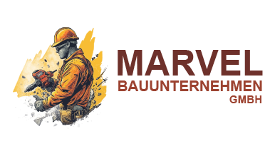 AI-Logo-Maker-Design eines Arbeiters mit einem Werkzeug für Marvel Construction.