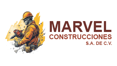 Diseño de AI logo maker de un trabajador con una herramienta para Marvel Construction.