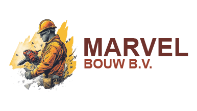AI logo maker-ontwerp van een arbeider met een gereedschap voor Marvel Construction.