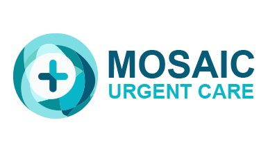 AI logo maker design of a blue medical cross with waves for Mosaic Urgent Care.
