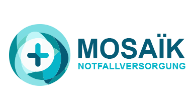 AI-Logo-Maker-Design eines blauen medizinischen Kreuzes mit Wellen für Mosaic Urgent Care.
