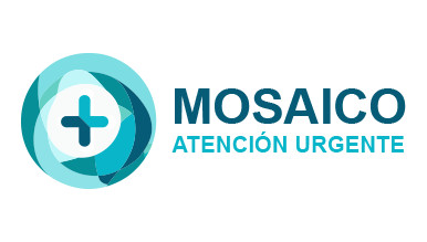 Diseño de AI logo maker de una cruz médica azul con ondas para Mosaic Urgent Care.