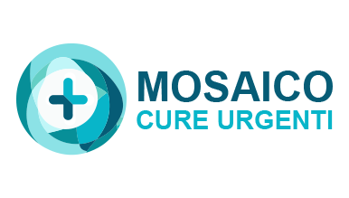 Design AI logo maker di una croce medica blu con onde per Mosaic Urgent Care.