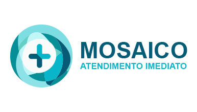 Design do AI logo maker de uma cruz médica azul com ondas para Mosaic Urgent Care.