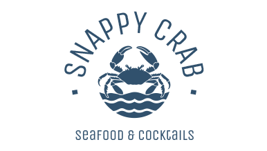 AI logo maker design of a crab with waves for Snappy Crab Seafood & Cocktails.