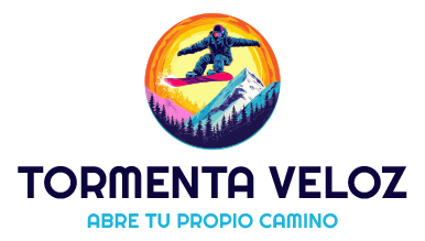 Diseño de AI logo maker de un snowboarder saltando para Blizzard Rush.