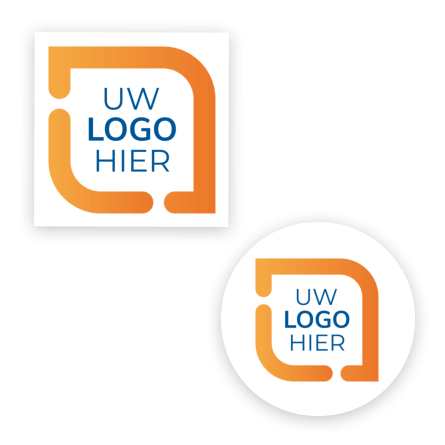 Cirkelvormig of vierkant, de sticker  is altijd met het logo gecentreerd