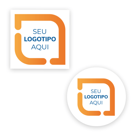 Adesivo de formas circular e quadrada com logotipo centrado nas formas