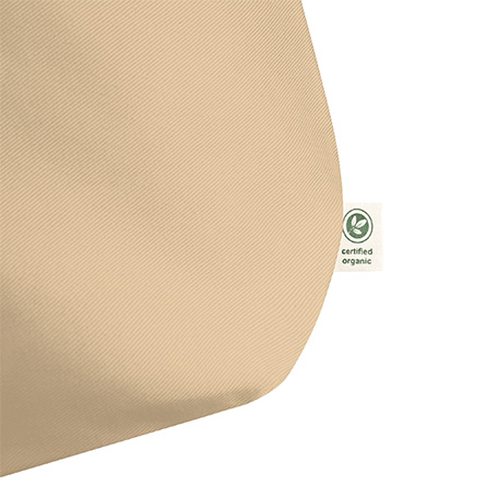 Etiqueta orgânica certificada exibida na parte inferior da sacola de lona personalizada