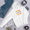 Sweat à capuche personnalisé avec un logo entouré d'un téléphone portable, d'écouteurs, d'un appareil photo et d'un jean