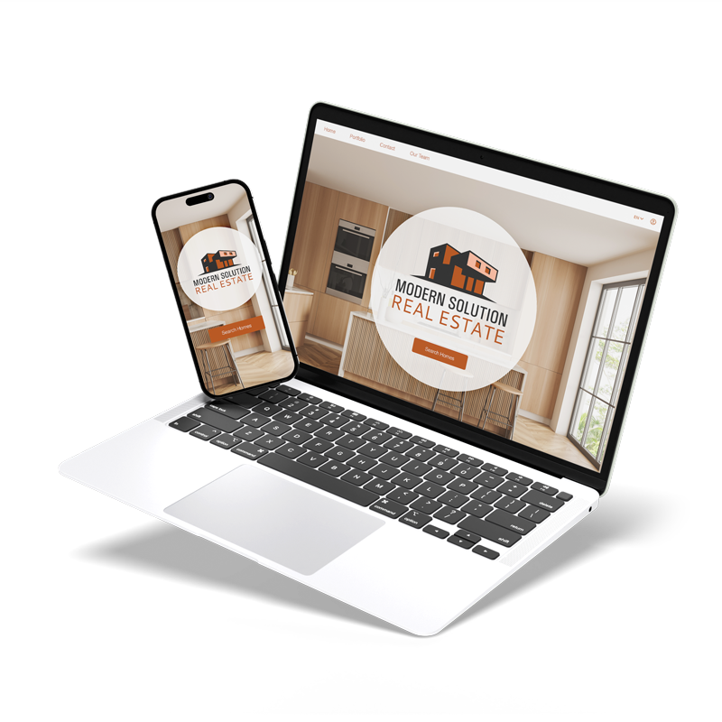 Modern Solution Real Estate is a logo created with Logo Maker it represents a real estate company with a fancy design to use in a professional website, business cards and more