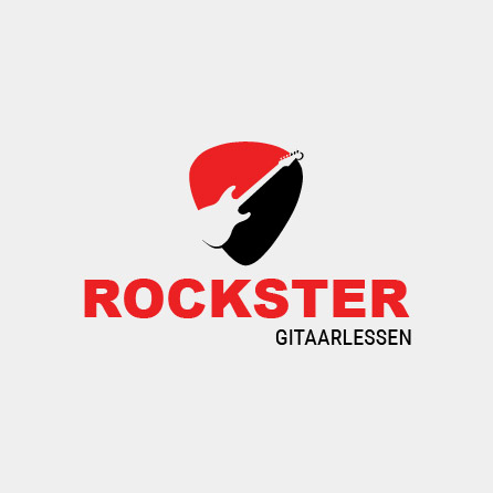 Rode en zwarte logo-ontwerp van een rockster-gitaarpictogram gemaakt met Logo Maker