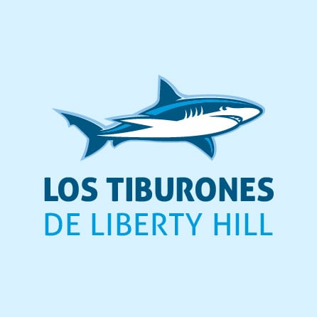 Ícono de tiburones de Liberty Hills en azul, diseño de logotipo creado con Logo Maker