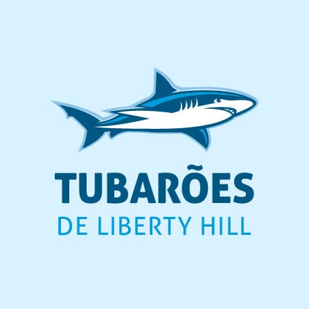 Ícone de tubarões de Liberty Hills, design de logo azul criado com o Logo Make