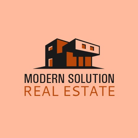 Modern Solution real estate icon salmon color logo design created with Logo Maker