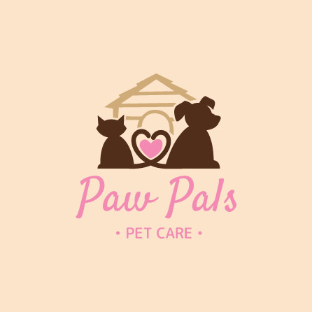 Paw Pals pet care cats and dogs icon yellow and pink logo design created with Logo Maker